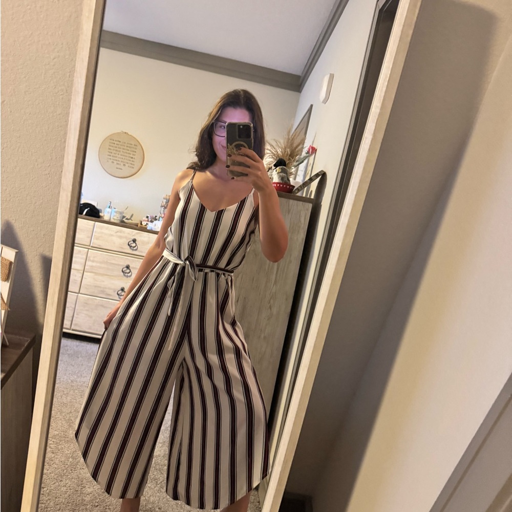 She + Sky Striped Jumpsuit in Red, Navy Blue and White